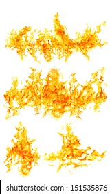 set of orange flames isolated on white background