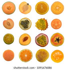 set of orange fruita and vegetables isolated
