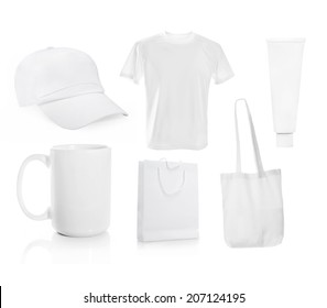 Set ot White blank men's t-shirt with a cap and other objects for advertising - Shutterstock ID 207124195