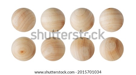 Set pack of wooden spheres with different beautiful abstract texture isolated on a white background with clipping path
