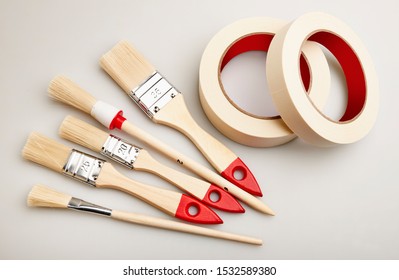 Set Of Painting Brushes And Masking Tape 