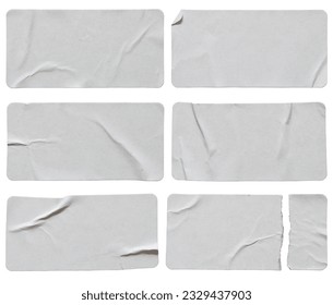 Set of paper rectangular stickers on white background with clipping path