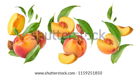 Set with peaches, three exclusive collages with flying peaches. High resolution image