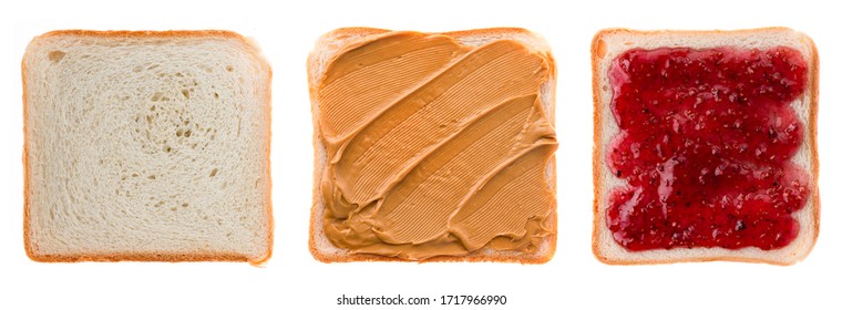 Set Peanut butter and jelly sandwich on bread slices isolated, collection Toast with butter peanut and jam on a white background - Powered by Shutterstock