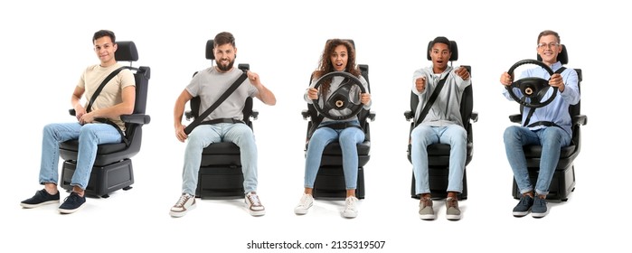 Set of people in car seat isolated on white  - Shutterstock ID 2135319507