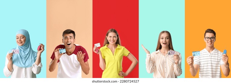 Set of people with driving licenses on color background - Shutterstock ID 2280724527