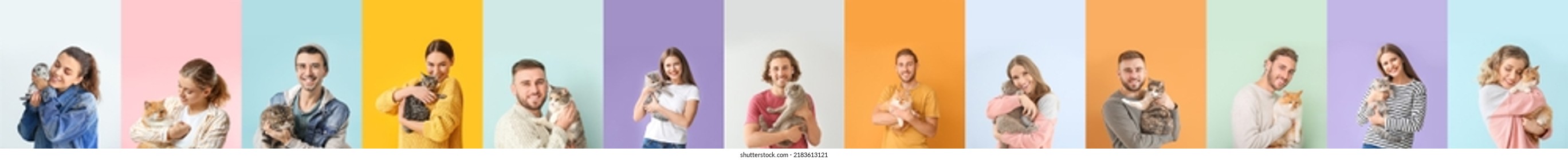 Set of people with funny cats on color background - Powered by Shutterstock