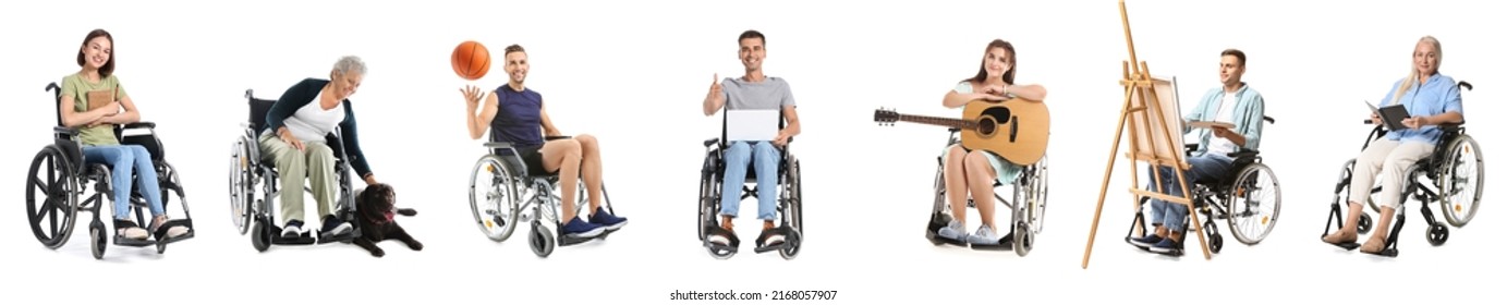 Set of people in wheelchair isolated on white - Powered by Shutterstock