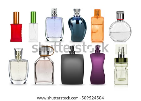 set of perfume bottle isolated on white background