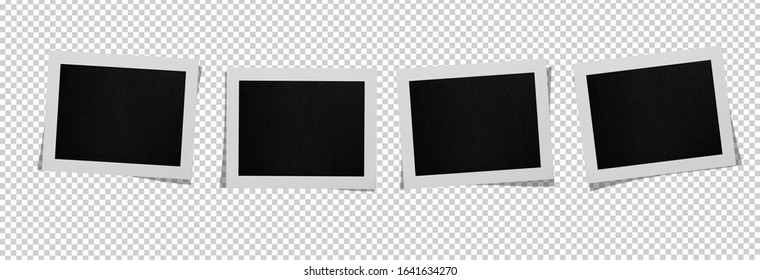 Set Photo Frame Paper Vintage White And Black. Old Empty Border To Family Album. Isolated On Transparent Background. 