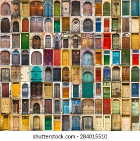 set photos of doors on the old districts of Europe - Shutterstock ID 284015510