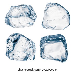Set of pieces of pure blue natural crushed ice. Ice cubes isolated on white. Clipping path for each cube included. - Shutterstock ID 1920029264