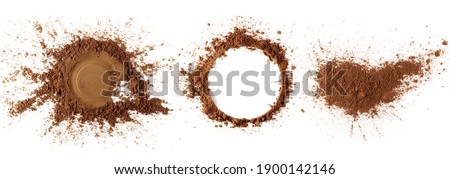 Set pile cocoa powder isolated on white background, with top view
