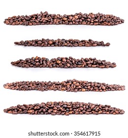 Set Pile Of Coffee Beans On White Background