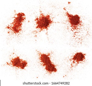 Set pile of red paprika powder isolated on white background, top view - Shutterstock ID 1664749282