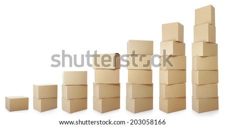set piles of cardboard boxes on a white background