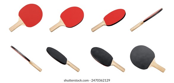 Set of ping pong racket with different angles isolated over white background