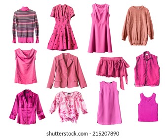 Set Of Pink Clothes On White Background