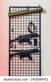 Set Of Plastic Game Guns For Kids In Amusement Park, Safe Shooting Range, Shooting Training