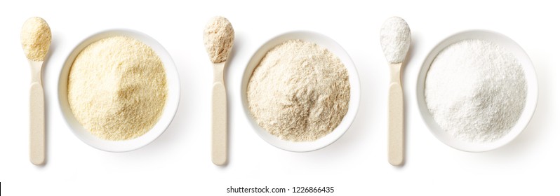 Set of porridge powder for babies isolated on white background, top view - Powered by Shutterstock