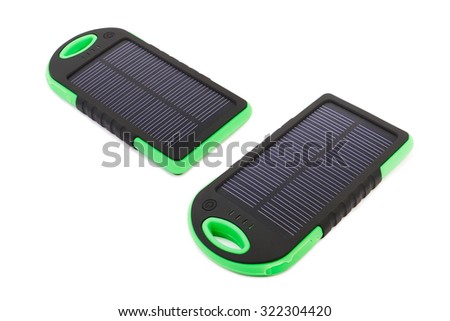 Set of Portable solar panel for charging mobile devices isolated.