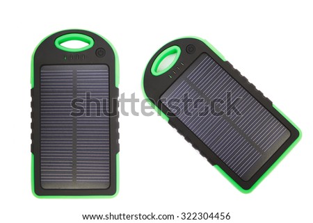 Set of Portable solar panel for charging mobile devices isolated.