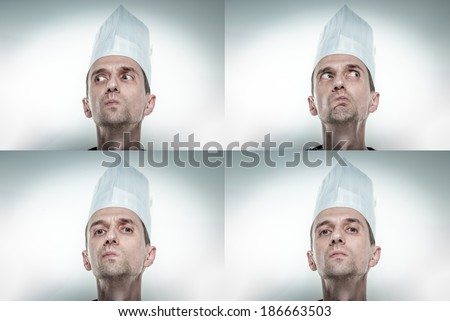 Set of portrait/head-shot of a man in the chef hat with different face expression. May be useful for gif web animation.