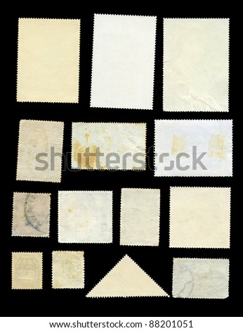 Set of post stamps reverse side isolated on black