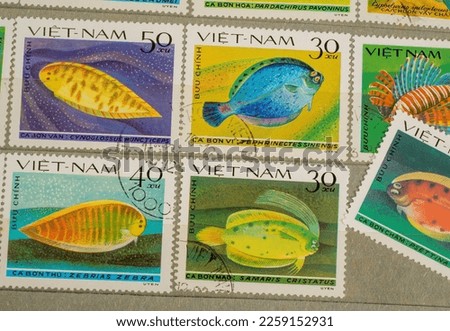 set of postage stamps of Vietnam with fish