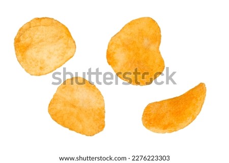 A set of potato chips isolated on a white background.