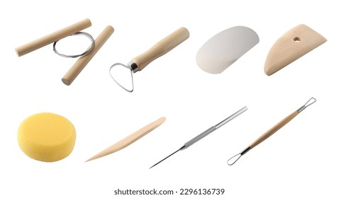 Set of pottery tools on white background - Powered by Shutterstock