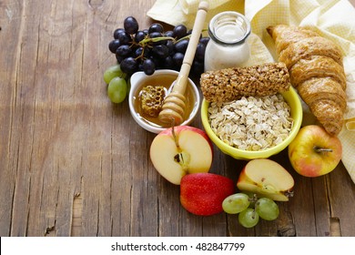 set of products for a healthy breakfast, oatmeal, fruit, honey - Shutterstock ID 482847799