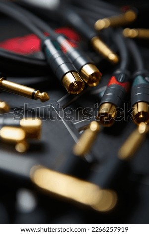 Set of professional audio cables for sound recording studio. Buy hi fi wire connectors for audio equipment in music store
