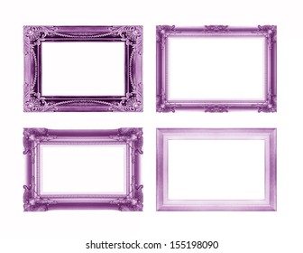 Set Of Purple Picture Frame Isolated On White Background