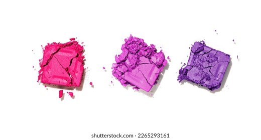 Set purple violet colors swatches powder eyes  cosmetic texture product for makeup isolated white background  Crushed eyeshadow palette  beauty branding  merchandise concept  color gradient