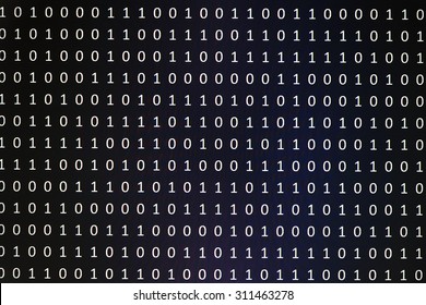 A set of random binaries captured with a camera from a laptop computer screen with inverted color filter applied for digital or business concept background