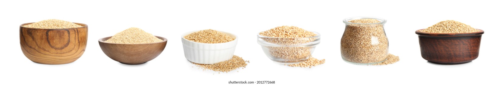 Set with raw quinoa in white background. Banner design - Shutterstock ID 2012772668