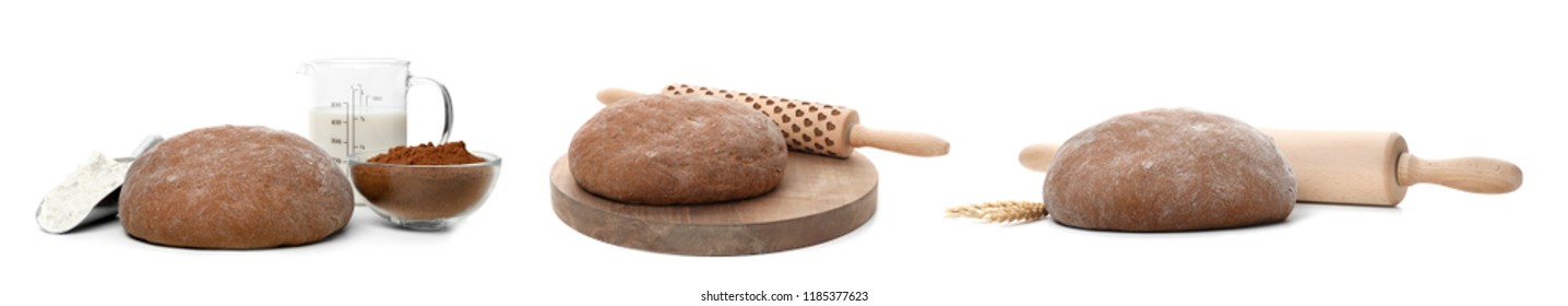 Set with raw rye dough on white background - Shutterstock ID 1185377623