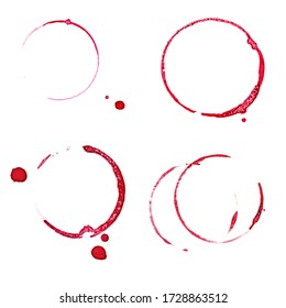 Set Of Real Red Wine Stain Isolated On White.