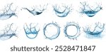 Set of realistic water splashes isolated on white background. High-quality water elements for design, advertising, and creative projects. Dynamic splashes capturing fluid motion and transparency