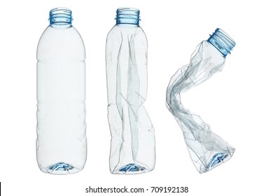 set of recycled plastic bottles isolated on white.