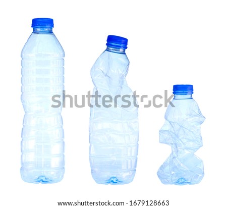 set of recycled plastic bottles isolated on white background