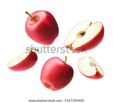 Set of red apple isolated on white background
