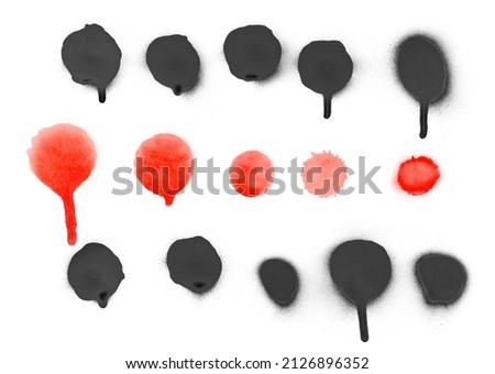 Set red black spray stain in shape stain isolated on white background, photo with clipping path