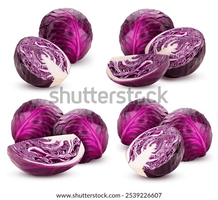 Set red cabbage isolated on white background. Clipping Path.