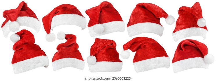 Set of red Christmas Santa Claus hat isolated on white background - Powered by Shutterstock