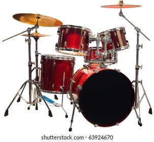 Set of Red drums isolated with clipping path