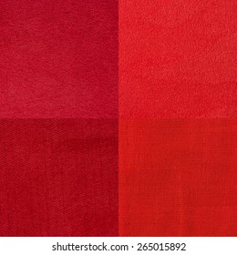 Set of red fabric samples, texture background.