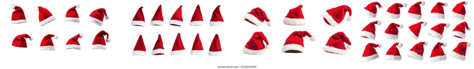 The set of red furry christmas xmas santa claus hats on transparent background is a mock-up template intended to showcase artwork graphic design. - Powered by Shutterstock