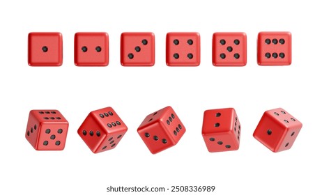 Set of red gambling dice all sides from one to six and rotation animation set view Front view. - Powered by Shutterstock